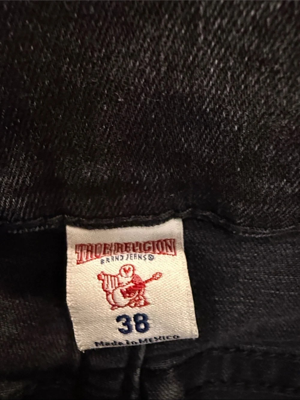 True Religion Straight Section Jeans Black Faded Horseshoe Flap Pocket 38